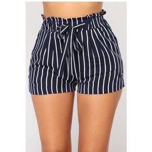 Fashion Nova Clara Stripe Pleated Shorts - Navy/White